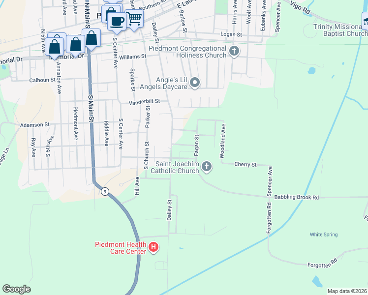 map of restaurants, bars, coffee shops, grocery stores, and more near 415 White Street in Piedmont