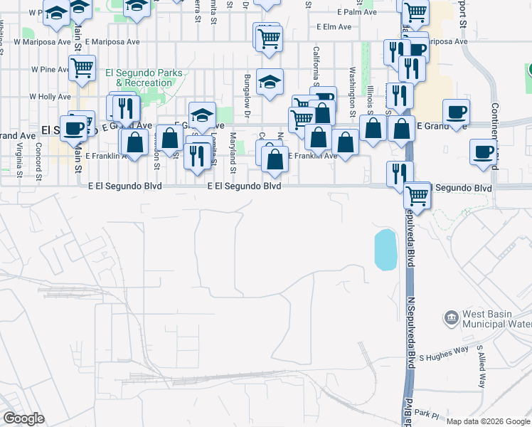 map of restaurants, bars, coffee shops, grocery stores, and more near in El Segundo