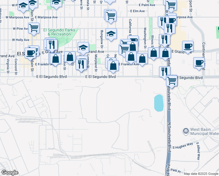 map of restaurants, bars, coffee shops, grocery stores, and more near in El Segundo