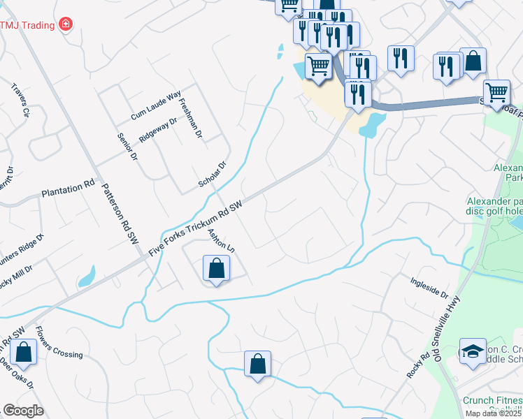 map of restaurants, bars, coffee shops, grocery stores, and more near 625 Oxford Hall Drive Southwest in Lawrenceville