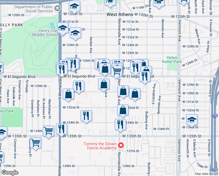 map of restaurants, bars, coffee shops, grocery stores, and more near 1441 West 130th Street in Gardena