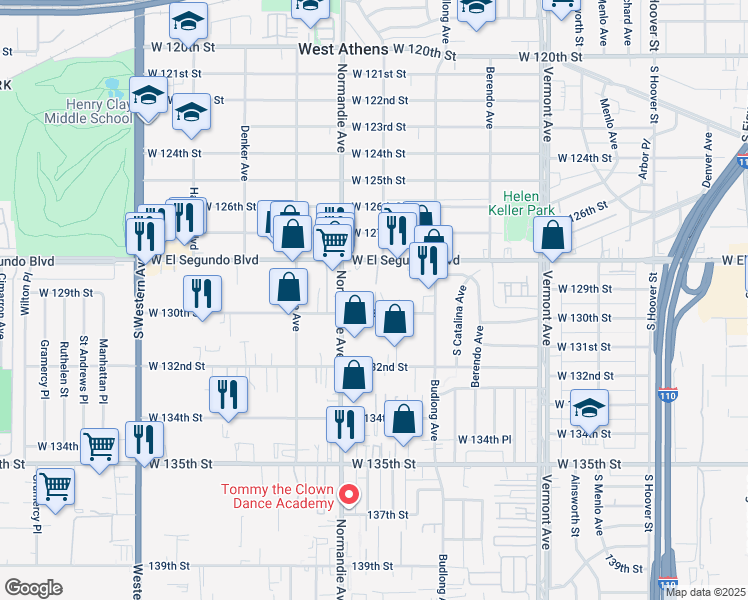 map of restaurants, bars, coffee shops, grocery stores, and more near 1315 W 130th St in Gardena