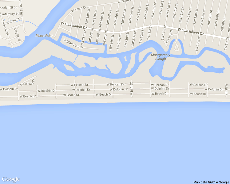 map of restaurants, bars, coffee shops, grocery stores, and more near 2354 W Beach Dr in Oak Island