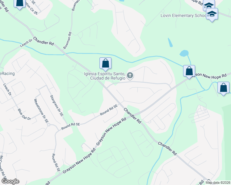 map of restaurants, bars, coffee shops, grocery stores, and more near 1825 Snow Hill Court in Lawrenceville