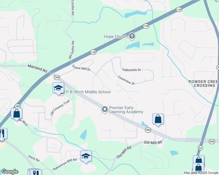 map of restaurants, bars, coffee shops, grocery stores, and more near 423 Evans Mill Drive in Dallas