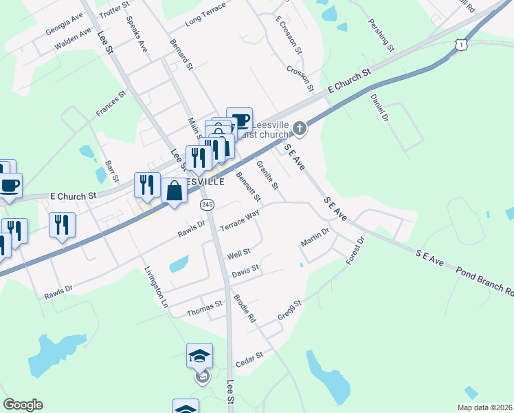 map of restaurants, bars, coffee shops, grocery stores, and more near 133 Bennett Street in Batesburg-Leesville