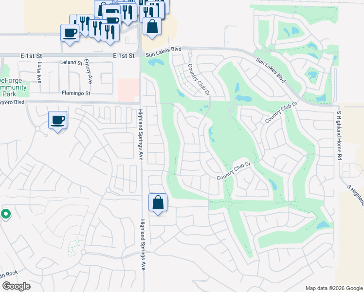 map of restaurants, bars, coffee shops, grocery stores, and more near 1121 Pauma Valley Road in Banning