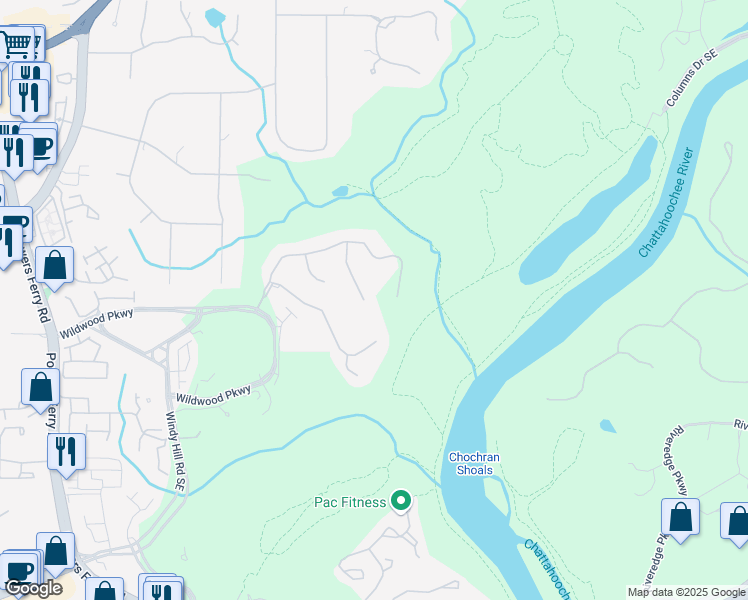 map of restaurants, bars, coffee shops, grocery stores, and more near 1465 Gatestone Way in Atlanta