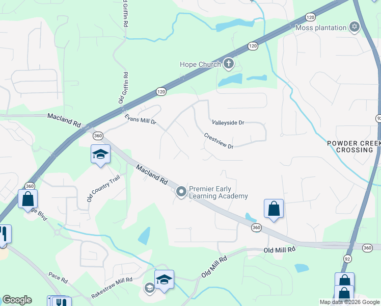 map of restaurants, bars, coffee shops, grocery stores, and more near 423 Evans Mill Drive in Dallas