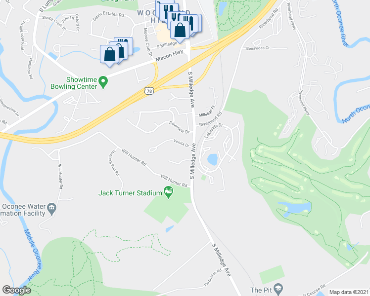 map of restaurants, bars, coffee shops, grocery stores, and more near 175 Venita Drive in Athens