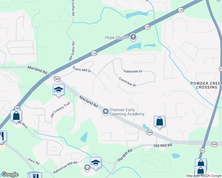 map of restaurants, bars, coffee shops, grocery stores, and more near 423 Evans Mill Drive in Dallas