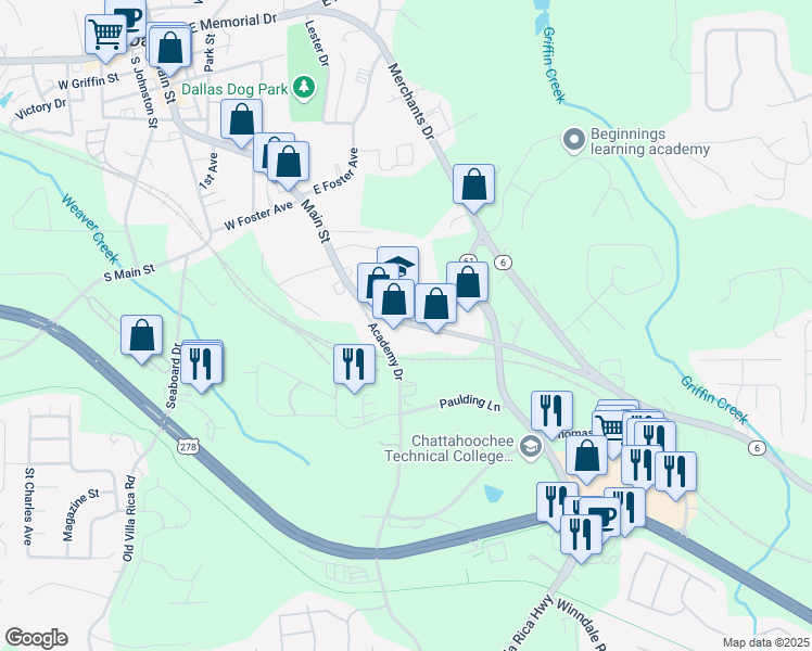 map of restaurants, bars, coffee shops, grocery stores, and more near 545 Hardee Street in Dallas