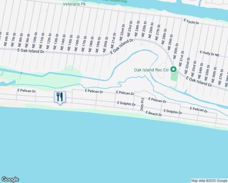 map of restaurants, bars, coffee shops, grocery stores, and more near 301 22nd Place East in Oak Island