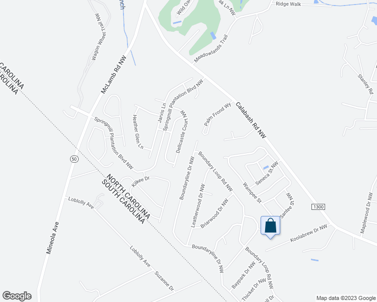 map of restaurants, bars, coffee shops, grocery stores, and more near 791 Boundaryline Drive Northwest in Calabash