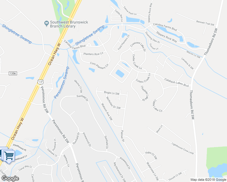 map of restaurants, bars, coffee shops, grocery stores, and more near 845 Bogie Lane Southwest in Calabash