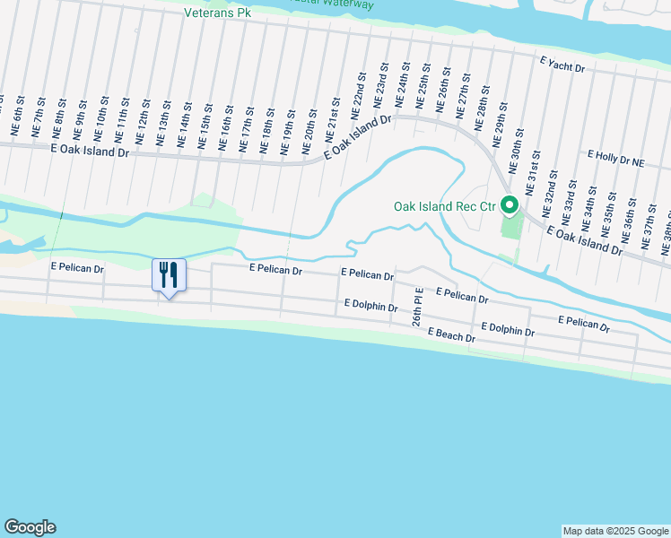 map of restaurants, bars, coffee shops, grocery stores, and more near 301 22nd Place East in Oak Island