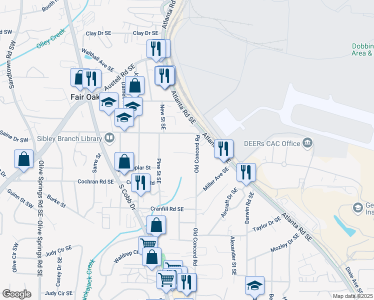 map of restaurants, bars, coffee shops, grocery stores, and more near 419 McInnes Circle in Marietta