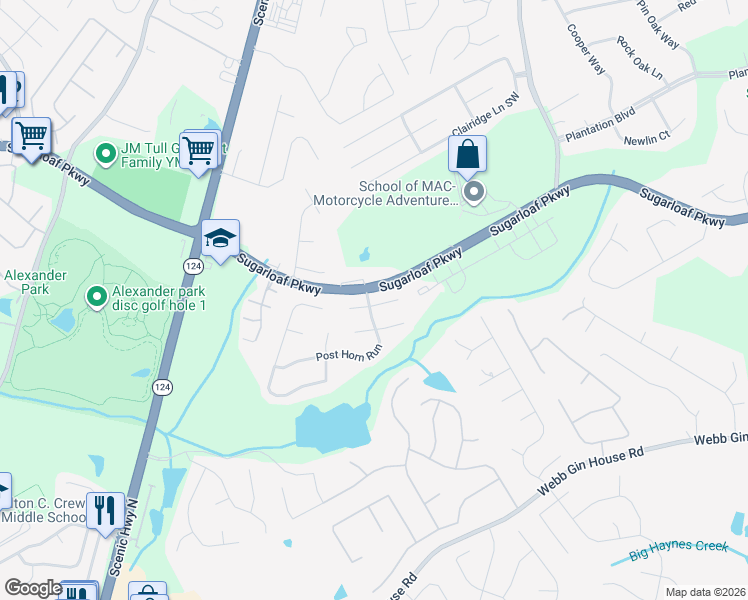 map of restaurants, bars, coffee shops, grocery stores, and more near 1008 Post Horn Run in Lawrenceville