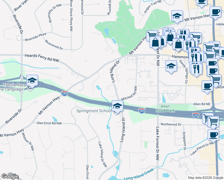 map of restaurants, bars, coffee shops, grocery stores, and more near 920 Greyfield Pl NW in Atlanta