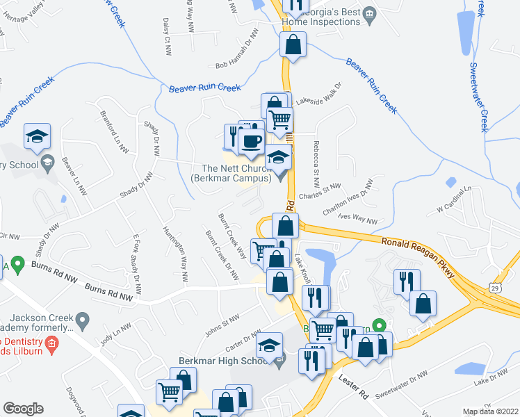 map of restaurants, bars, coffee shops, grocery stores, and more near 3911 Snipes Court in Lilburn