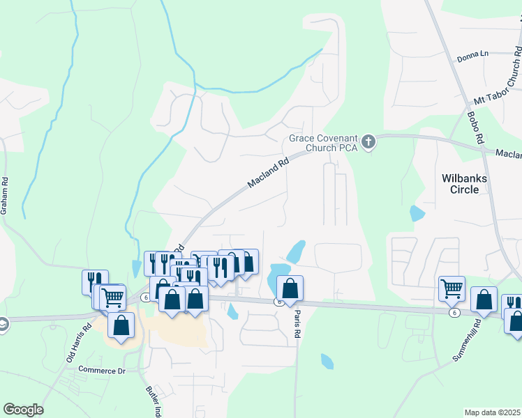 map of restaurants, bars, coffee shops, grocery stores, and more near 119 Debbie Lane in Dallas