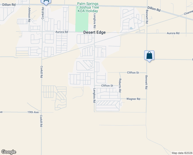 map of restaurants, bars, coffee shops, grocery stores, and more near 18171 Langlois Road in Desert Hot Springs