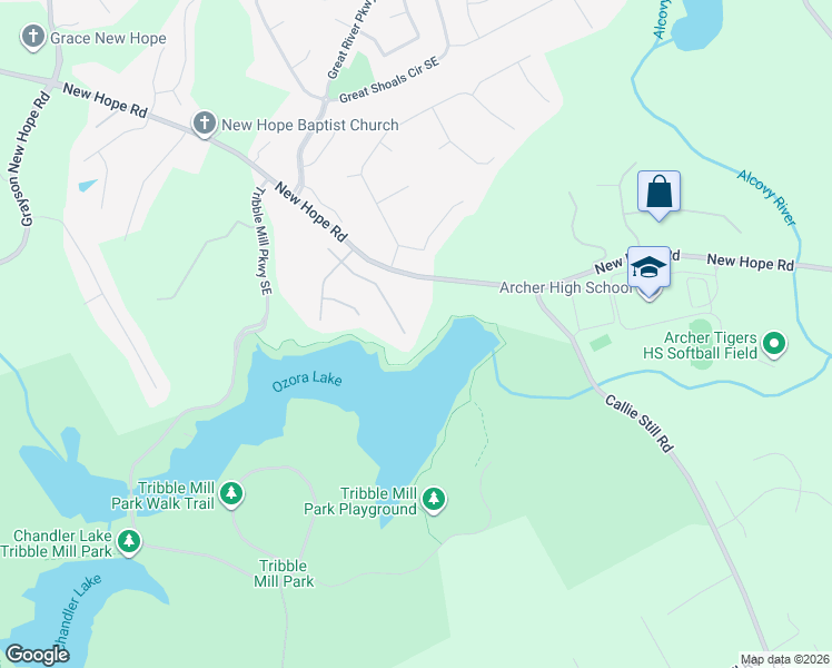 map of restaurants, bars, coffee shops, grocery stores, and more near 2266 Caledonia Drive Southeast in Lawrenceville