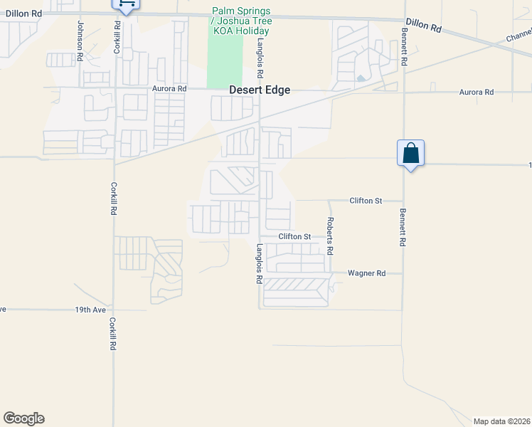 map of restaurants, bars, coffee shops, grocery stores, and more near 18171 Langlois Road in Desert Hot Springs