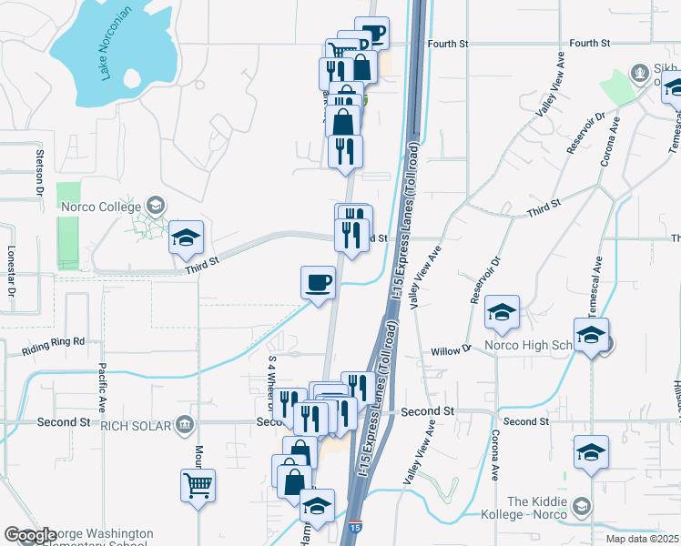 map of restaurants, bars, coffee shops, grocery stores, and more near 2259 Hamner Avenue in Norco