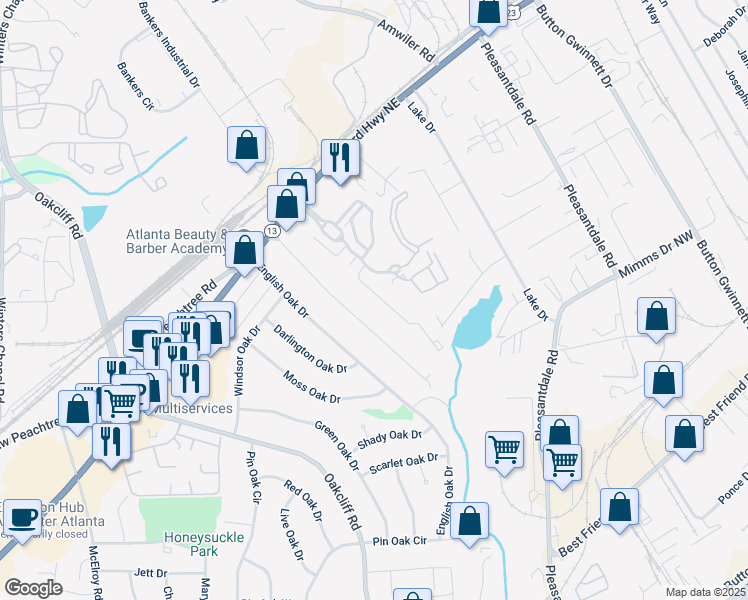 map of restaurants, bars, coffee shops, grocery stores, and more near 2508 Norwood Park Crossing in Atlanta