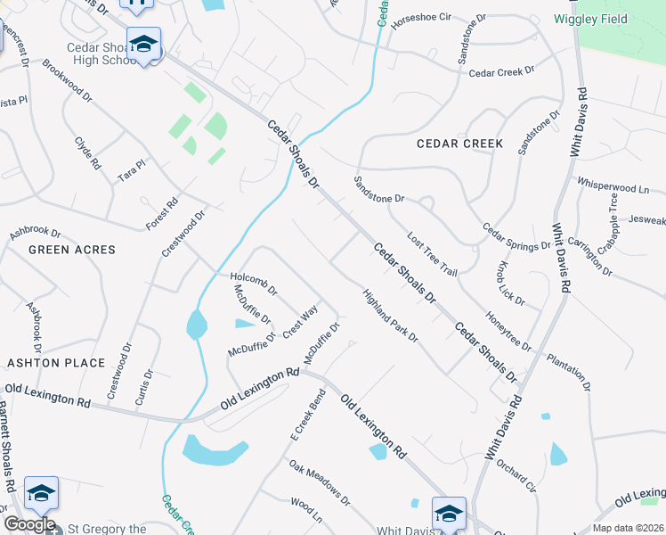 map of restaurants, bars, coffee shops, grocery stores, and more near 163 Highland Park Drive in Athens