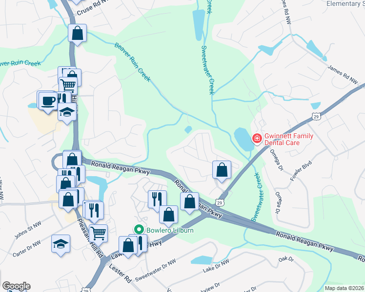 map of restaurants, bars, coffee shops, grocery stores, and more near 113 West Cardinal Lane in Lawrenceville