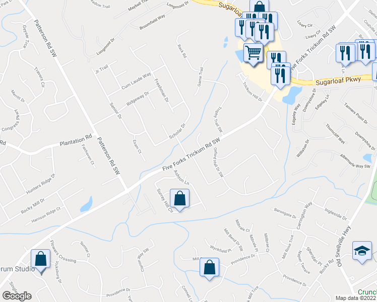 map of restaurants, bars, coffee shops, grocery stores, and more near 600 Inglenook Drive Southwest in Lawrenceville