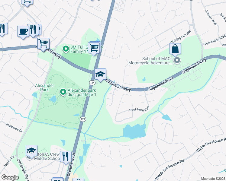 map of restaurants, bars, coffee shops, grocery stores, and more near 1046 Mosscroft Lane in Lawrenceville