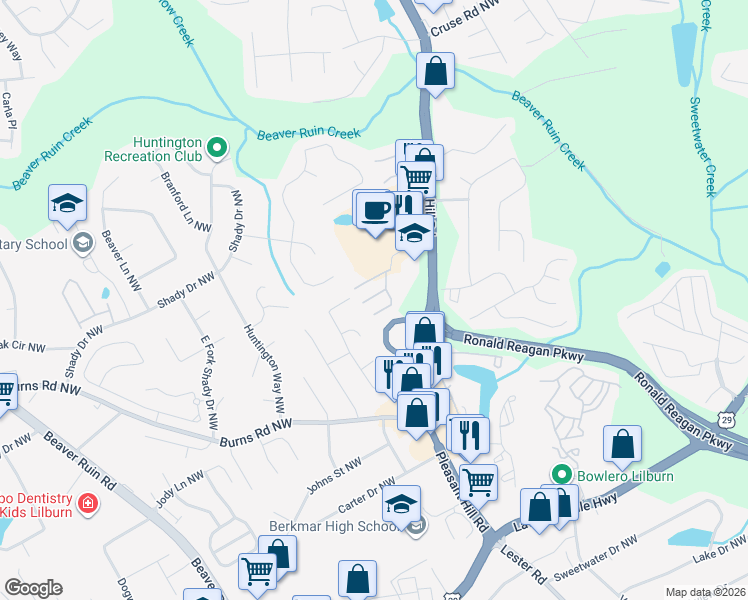 map of restaurants, bars, coffee shops, grocery stores, and more near 3975 Isaac Court in Lilburn