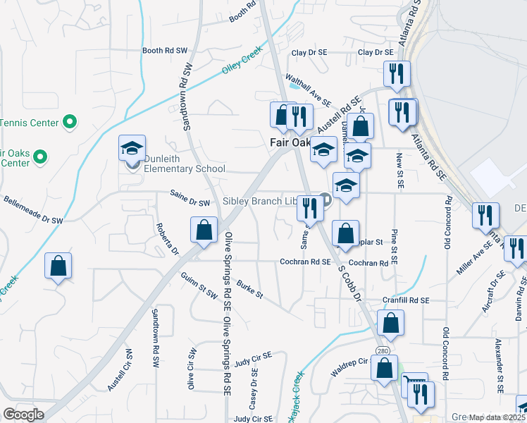 map of restaurants, bars, coffee shops, grocery stores, and more near 1565 Crider Road in Marietta