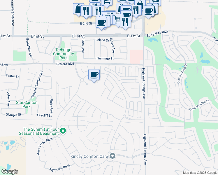 map of restaurants, bars, coffee shops, grocery stores, and more near 1580 Tabor Creek in Beaumont