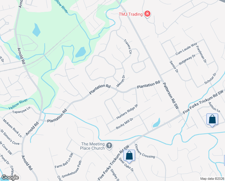 map of restaurants, bars, coffee shops, grocery stores, and more near 2032 Plantation Road in Lawrenceville