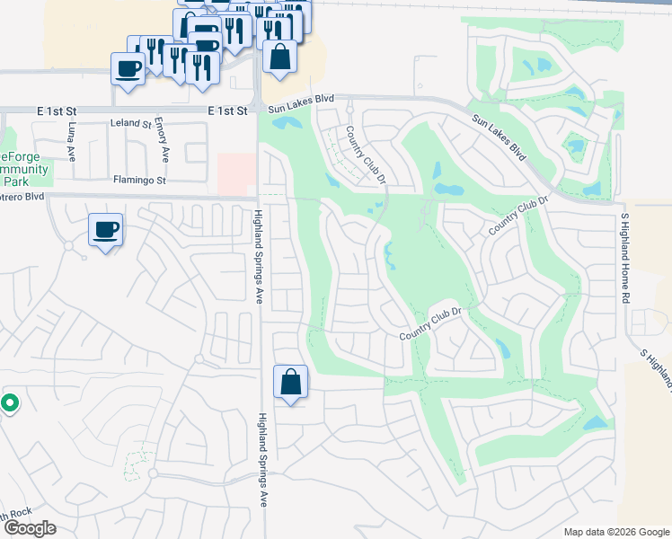 map of restaurants, bars, coffee shops, grocery stores, and more near 1121 Pauma Valley Road in Banning