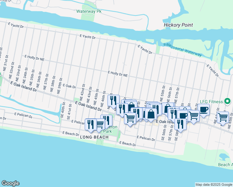 map of restaurants, bars, coffee shops, grocery stores, and more near 4801-4815 E Oak Dr in Oak Island
