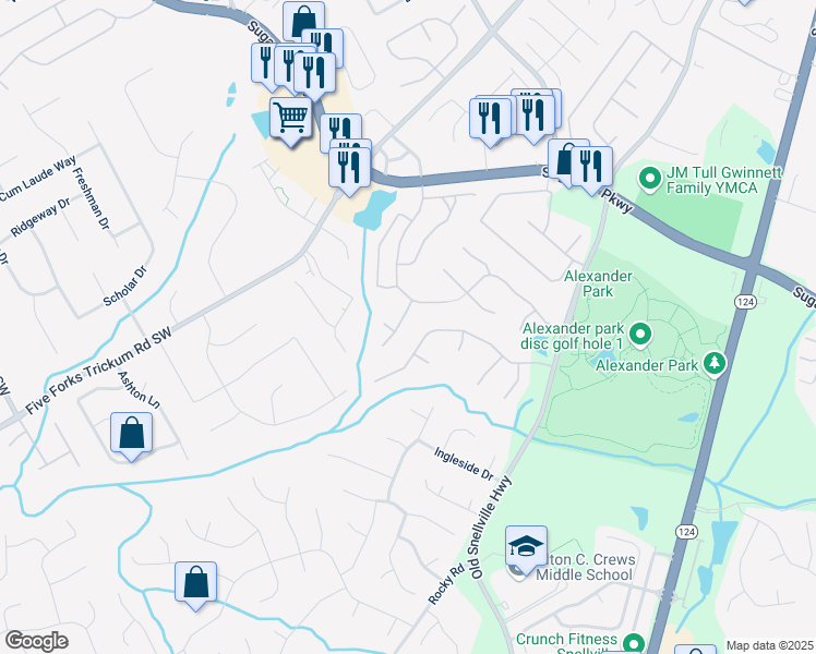 map of restaurants, bars, coffee shops, grocery stores, and more near 1930 Henderson Way in Lawrenceville