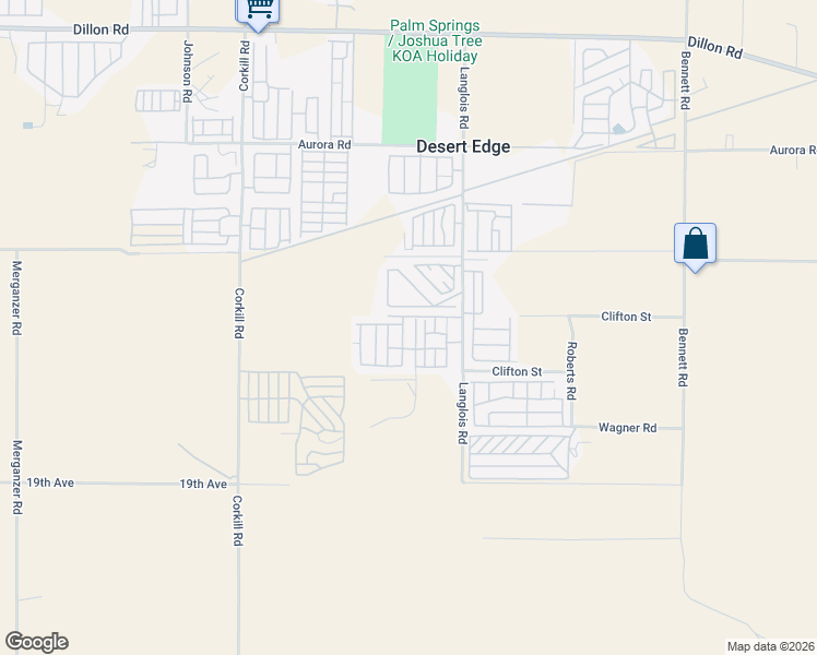 map of restaurants, bars, coffee shops, grocery stores, and more near 18131 Langlois Road in Desert Hot Springs