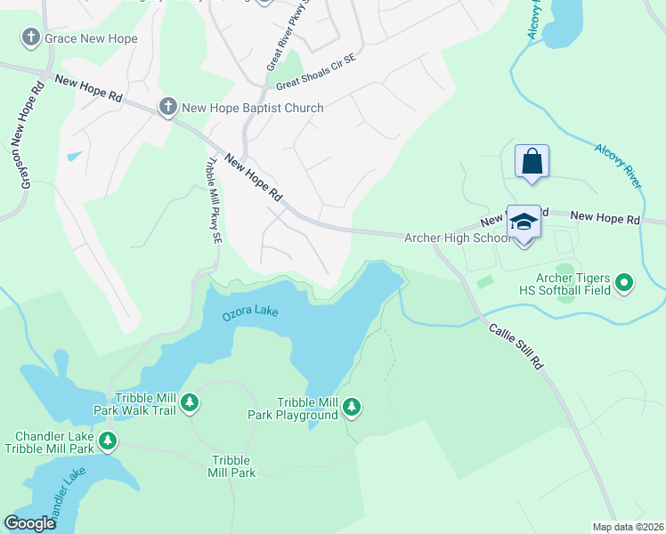 map of restaurants, bars, coffee shops, grocery stores, and more near 2266 Caledonia Drive Southeast in Lawrenceville