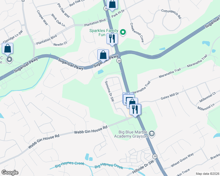 map of restaurants, bars, coffee shops, grocery stores, and more near 496 Cabot Trce in Lawrenceville
