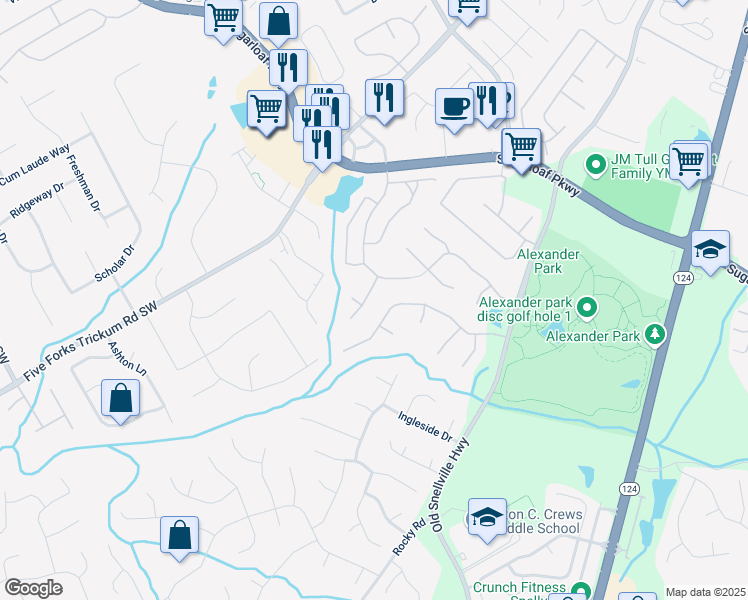 map of restaurants, bars, coffee shops, grocery stores, and more near 1930 Henderson Way in Lawrenceville