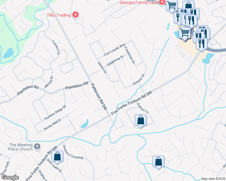 map of restaurants, bars, coffee shops, grocery stores, and more near 561 Exam Court in Lawrenceville