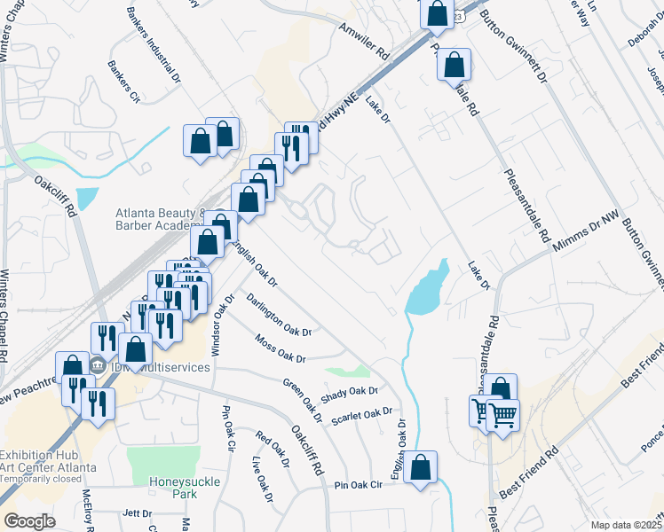 map of restaurants, bars, coffee shops, grocery stores, and more near 2514 Norwood Park Crossing in Doraville