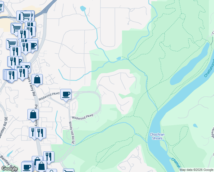 map of restaurants, bars, coffee shops, grocery stores, and more near 1665 High Trail Southeast in Atlanta