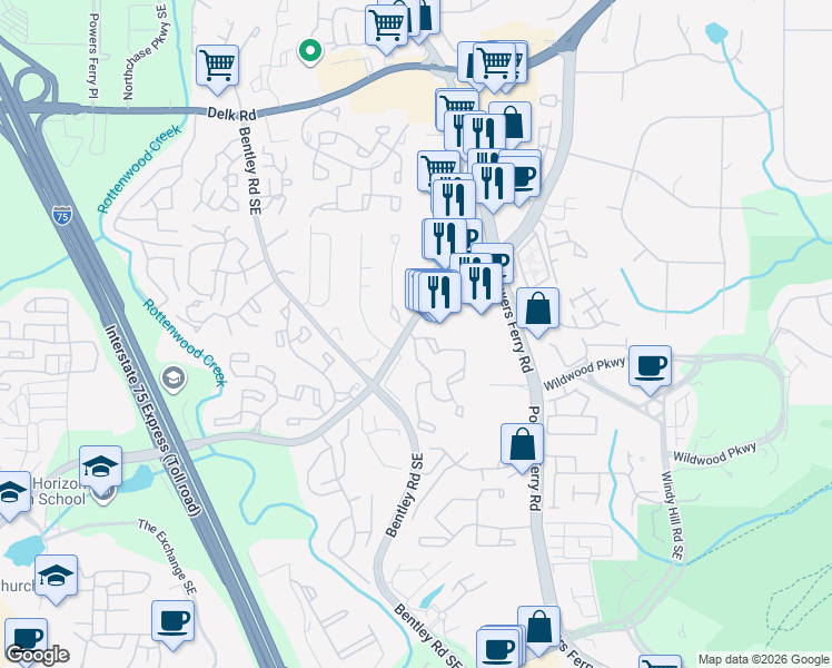 map of restaurants, bars, coffee shops, grocery stores, and more near 903 Wynnes Ridge Circle in Marietta