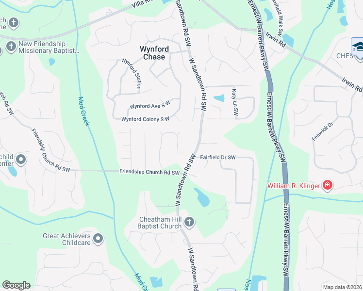 map of restaurants, bars, coffee shops, grocery stores, and more near 1590 West Sandtown Road Southwest in Marietta